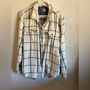 L.L. Bean Cream and Blue Plaid Utility Jacket